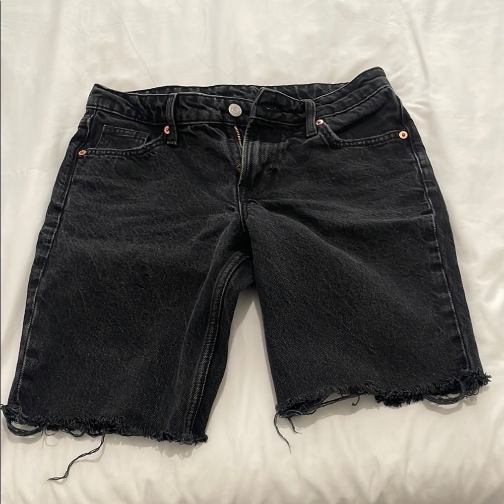 H&M Black Jean Shorts Distressed Denim Bermuda